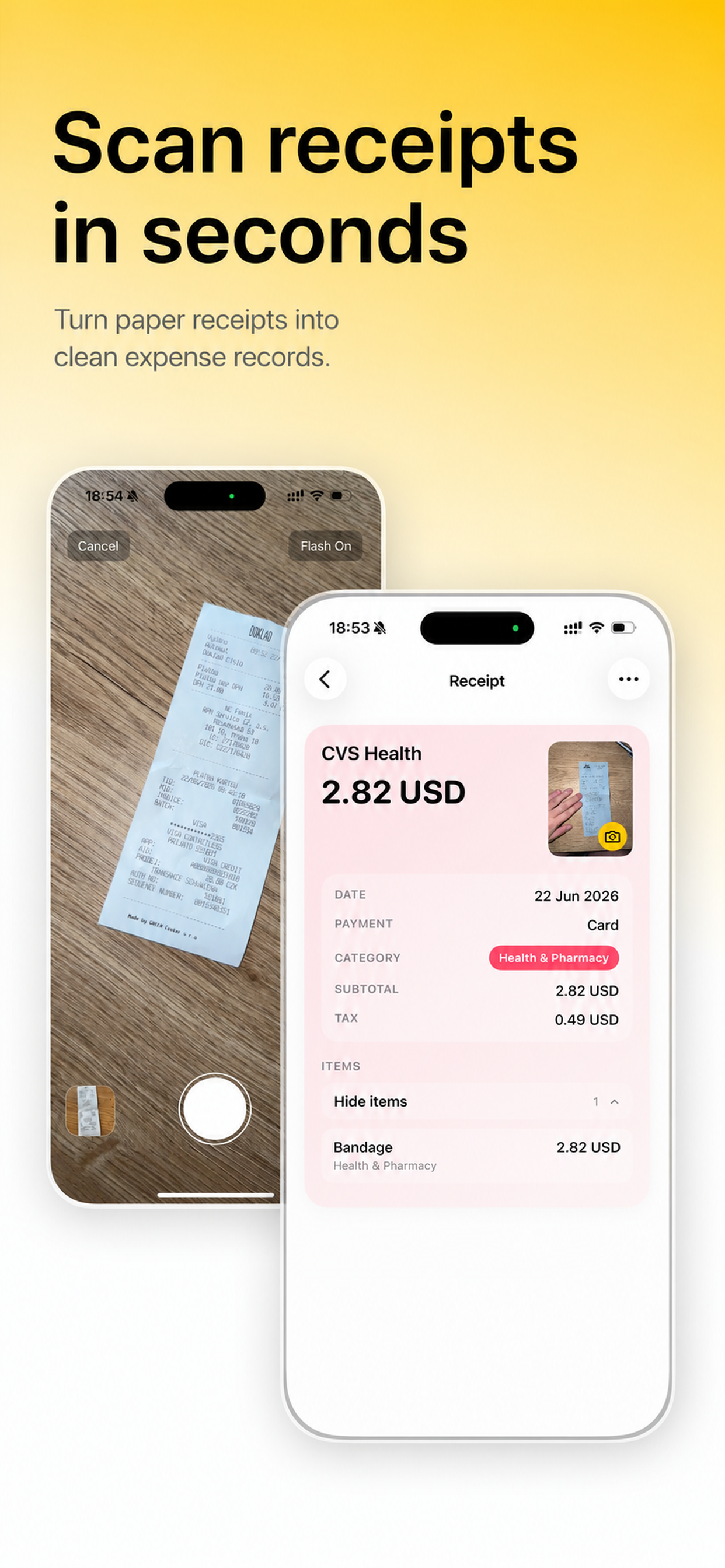 Receipt scanning screen in the Receipt Scanner app